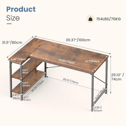 DUMOS L Shaped Computer Desk, 39" Gaming Corner Desks with Shelves | Home Office PC Table, Writing Working Study Desk with Reversible Layout, Bedroom Dorm, Rustic Brown