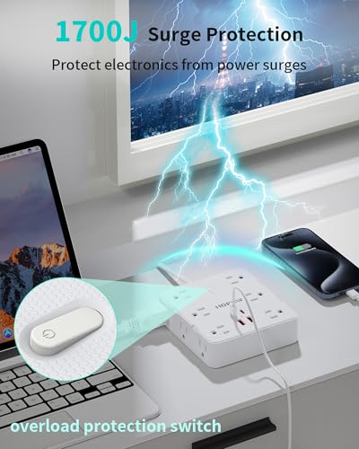 10FT Desktop Mount Charging Station with 4 Outlets 4 USB Ports (2 USB C), HOPOW 2 Prong to 3 Prong Outlet Adapter, 1700J Two Prong Surge Protector