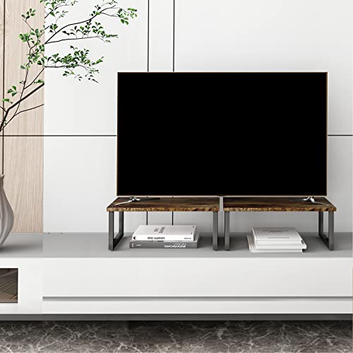 Simple Trending Wood Monitor Stand Riser, 2 Pack, Antique Brown | Desk Storage Organizer, Desktop Stand for PC/TV/Laptop/Printer , Sturdy Metal Frame, Waterproof, 29"W x 8.97"D x 5.43"H - size: 29"W x 8.97"D x 5.43"H