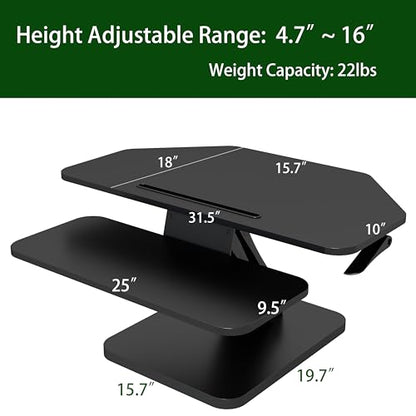32 inch Corner Standing Desk Converter, Height Adjustable Sit Stand Desk Riser with Keyboard Tray, Black, GSD76