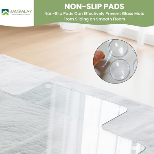 JAMBALAY Irregular Tempered Glass Chair Mat with Lip, 53"x45" Heavy Duty Glass Floor Mat for Carpet/Hard Floors, Carpet Office Chair Mats with Anti-Slip Pads, Thick 0.2″, Clear - size: 53"x45"-With Lip