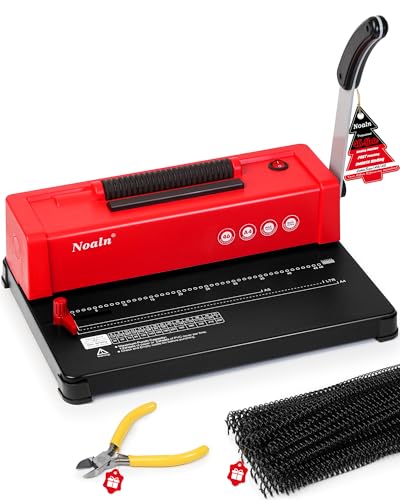 46-Hole Binding Machine Spiral Coil Binder Red,DIY Book Binder Kits with Electric Coil Inserter,4:1 Pitch 500 Sheets,Come with 100pcs Comb Binding Spines,School Office Home
