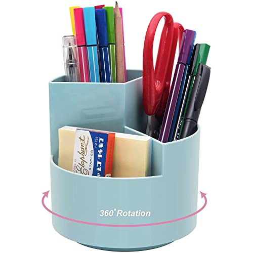 Siveit Desk Pencil Pen Holder, Desk Organizers 3 Slots 360-Degree Rotating Pen Holder for Desktop Storage Stationery Supplies Organizer, Home, Office, School, Kids, Blue - color: Blue