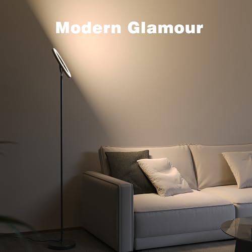 SIBRILLE 30W LED Floor Lamp for Living Room, 350° Rotating Reading Standing Lamp with Remote Control, Stepless Dimmable 3000K-6500K Modern Tall Lamp for Bedroom Office - color: Black