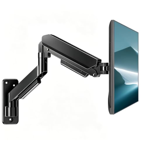 AX WABER Single Monitor Wall Mount for 17 to 32 inch Flat/Curved Computer Screens,Full Motion Adjustable Mechanical Spring Monitor Wall Arm Holds Up to 22lbs,VESA Wall Mount 75x75/100x100, Black - size: Single monitor wall mount