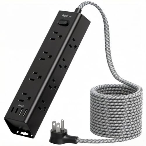 25FT Extra Long Extension Cord, Power Strip with 12 AC Outlet & 4 USB Ports - color: Black, size: 25FT