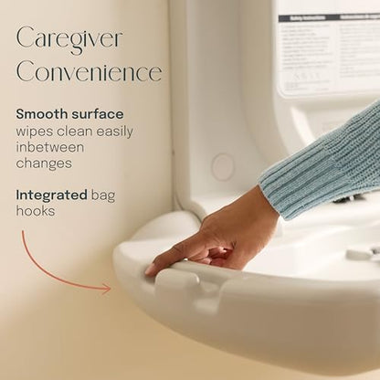 SlimFold Commercial Baby Changing Station, Wall-Mounted, White Granite | High-density plastic, pneumatic mechanism, 50 lb capacity, ASTM, ADA compliant, diaper bag hooks, for commercial restroom use