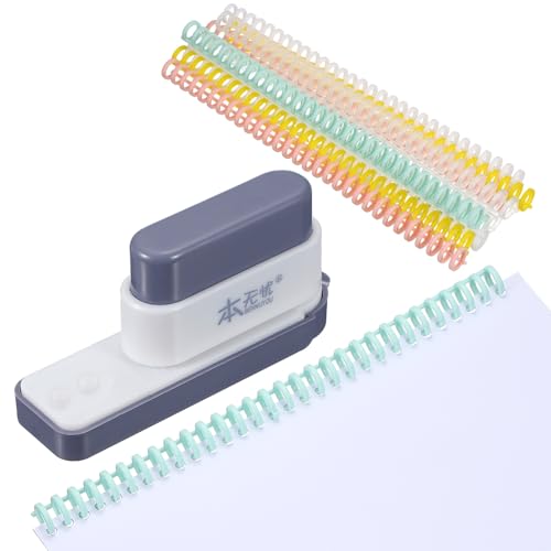 PATIKIL 5 Hole Paper Puncher, Hole Punch Binding Machine Spiral Coil Binder with 10Pcs 30 Ring Loose Leaf Binder Spines 5 Sheets Capacity for DIY Planner Scrapbook Office, Dark Gray - color: Dark gray