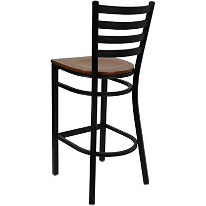 Flash Furniture HERCULES Series Black Ladder Back Metal Restaurant Barstool - Cherry Wood Seat - color: Cherry Wood Seat/Black Metal Frame, size: Set of 1