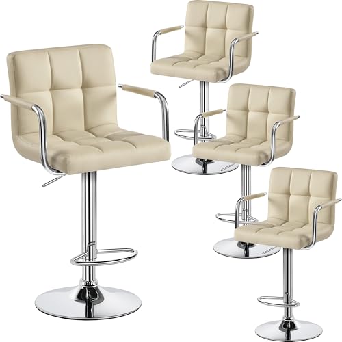 Yaheetech Bar Stools Set of 4, Swivel with Backs, Adjustable Height, Khaki - color: Khaki, size: Set of 4
