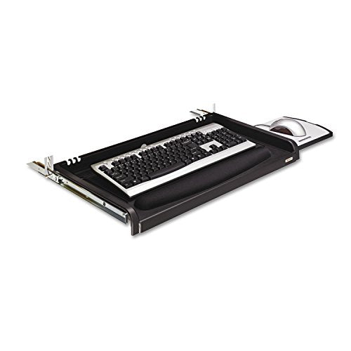 3M Adjustable Under-Desk Keyboard Drawer, Three Height Settings, Wide Tray with Gel Wrist Rest Accomodates Most Keyboards, Slide Out Mouse Platform with Precise Mouse Pad, Black (KD45), 4" x 60 ft