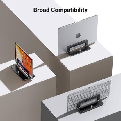 UGREEN Vertical Laptop Stand Holder for Desk Compatible with MacBook Pro, MacBook Air Stand Vertical Aluminum Adjustable for Up to 17.3 Inch Gaming Laptop, Black | Laptop Stand Aluminum PC Holder Compatible with MacBook MateBook Chromebook Surface Dell HP