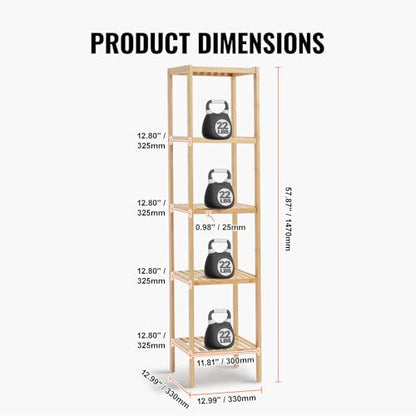 VEVOR 5-Tier Bathroom Standing Shelf, Narrow Shelving Unit, Display Storage Rack Organizer, Freestanding Flower Plant Stand, Multifunctional Bamboo Shelf Ideal for Bathroom, Kitchen, Home, Natural - style: 5-Tier