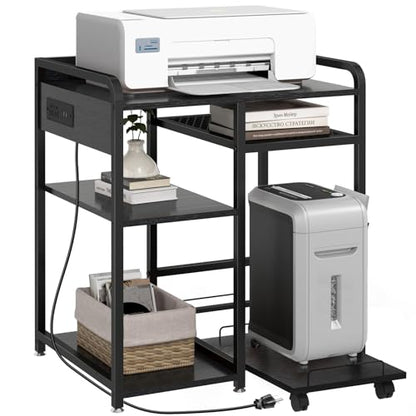 3-Tier Printer Stand with Storage Shelf and Power Outlet for Home Office - color: Black