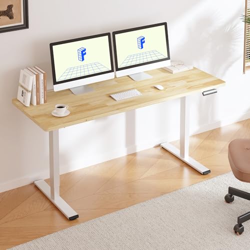 FLEXISPOT E3 Solid Wood Dual Motor Electric Standing Desk 48 x 24 Sit Stand Desk, Holds 220 lbs, Adjustable Height w/Memory Presets, Butcher Block Rubberwood Desktop & White Frame, Ships in 2 Boxes - color: White Frame+ Solid Wood Top, size: 48"x24" Whole