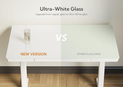 Claiks Glass Standing Desk with Drawers & USB Ports 40x24 Inch, White - color: Super White Glass, size: 40 inch