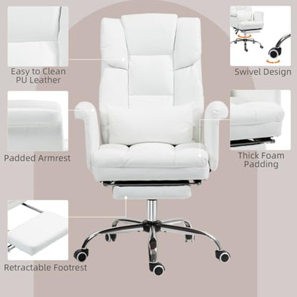 Ergonomic Executive Office Chair with Footrest and Lumbar Support, PU Leather Home Office Desk Chair with Reclining and Swivel