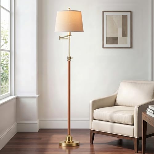 Vintage Floor Lamp for living room, Walnut Gold Farmhouse Standing Lamp with 350° Swivel Swing Arm, 56.6''-66'' Mid Century Modern Height Adjustable Tall Lamp for Bedroom Office(LED Bulb Included) - color: Walnut Gold