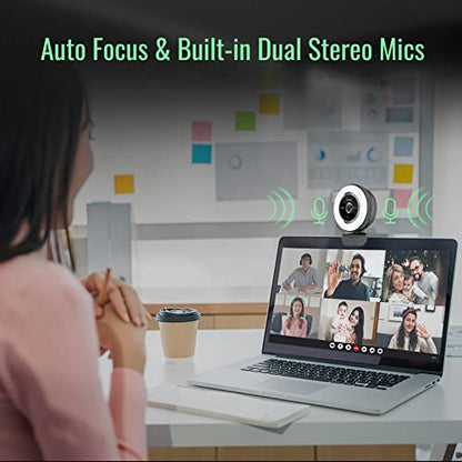 Angetube Streaming Webcam with Microphone, USB 1080P Web Cam w/Ring Light