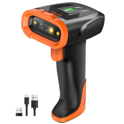 Tera Barcode Scanner Wireless Handheld: 1D 2D QR Li-Polymer 2200mAh, D5300 | 640*480 Global CMOS, BT 2.4G Wireless, USB Wired, Date & Time, Prefix Suffix, Retail Warehouse Library School Office, Orange