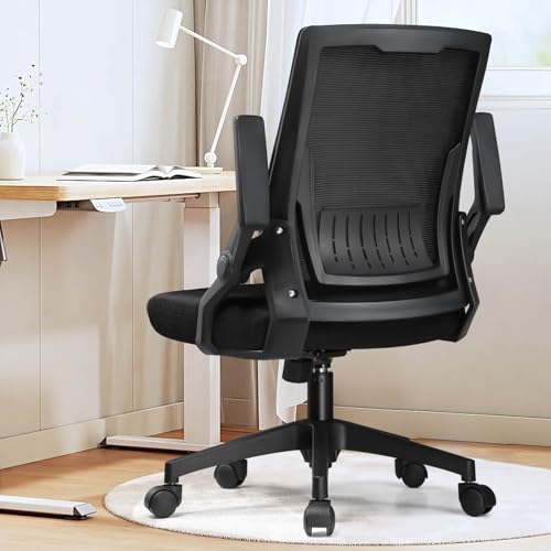 GTPLAYER Ergonomic Office Chair with Flip-up Armrests Executive Computer Chair for Home Office, Breathable Mesh & Comfy Lumbar Support, Black - color: Black, size: Large