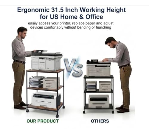 31.5" Heavy Duty Large Printer Stand with Adjustable Storage Shelf, Wood - color: Wood, size: 3-Tier