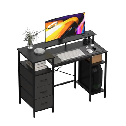 VINGLI 47" L-Shaped Gaming Desk, Fabric Drawers, Storage Shelves - color: Black, size: 47 Inch