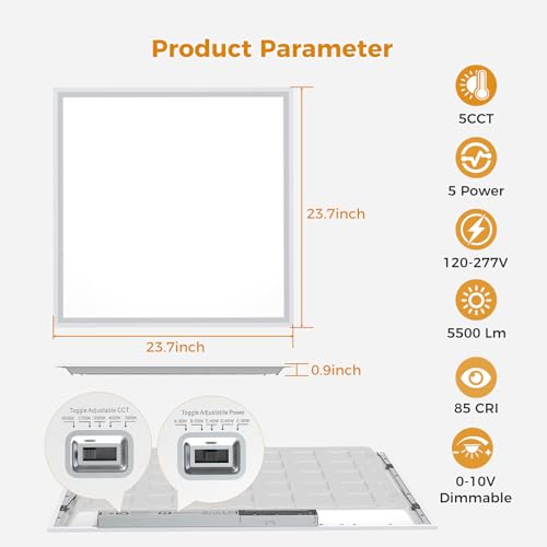 8 Pack 2x2 LED Flat Panel Light, 5CCT Selectable 3000/4000/5000/5700/6500K, 30/35/40/45/50W 5500Lm 0-10V Dimmable 2x2FT LED Troffer Light Drop Ceiling for Commercial Office