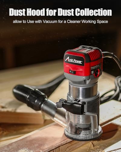 AVID POWER 6.5 Amp 1.25 HP Compact Router Tools for Woodworking, Fixed Base Wood Router with Trim Router Bits, 6 Variable Speeds, Edge Guide, Roller Guide, Dust Hood (Red, 65mm) - color: Red