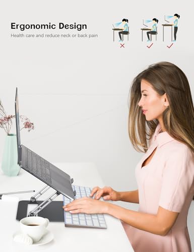 Aoviho Adjustable Laptop Stand for Desk,Portable Laptop Stand Holder and Riser,Foldable Aluminum Notebook Computer Stands for MacBook Air Pro HP Lenovo Dell Samsung, 10-15.6 inch (Navy-Silver-Black) - color: Navy-Silver-Black