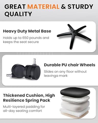 650lbs Large Big and Tall Office Chair for Heavy People with Adjustment Lumbar Support, Comfy Padded Heavy Duty Leather Executive Office Chair with Quiet Rubber for Adults 8 Hours Daliy Work