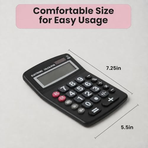 Lily's Home Jumbo 12-Digit Desktop Calculator Set of 2 (Black & Pink), Solar/Battery Dual Power, Large Tilted LCD Display, Big Button Design, Quiet Operation, for Office, School, Business & Home Use - color: Black&Pink