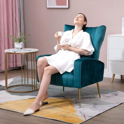 Velvet Accent Chairs Set of 2, Modern Arm Chair with Wingback & Gold Metal Legs for Living Room, Bedroom, Waiting Room, Lumbar Pillow Included, Dark Teal - color: Teal, size: 2PCS with Channel Tufted