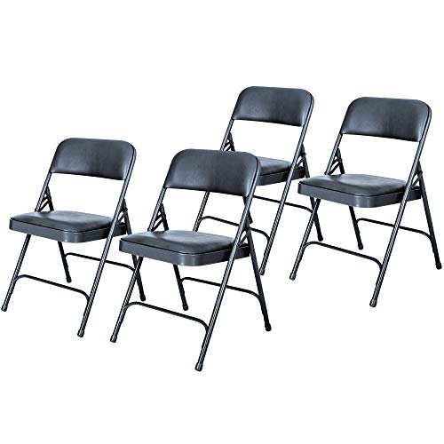 OEF Furnishings OEF1204 Vinyl Cushioned Folding Chairs with Steel Frame, Blue, 4-Pack - color: Blue