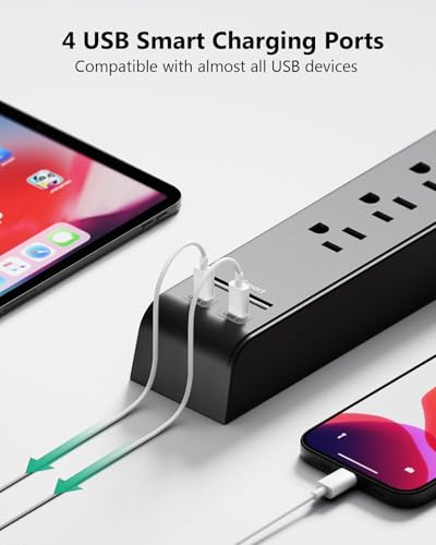 2 Pack 12FT Surge Protector Power Strip, Slim Flat Plug - size: 12 FT, style: Braided Cord Slim Plug