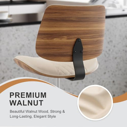 Drafting Chair with Adjustable Footrest, Rolling Walnut Stool, Beige - color: Beige