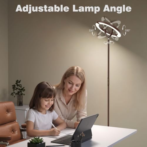 SIBRILLE 30W LED Floor Lamp for Living Room, 350° Rotating Reading Standing Lamp with Remote Control, Stepless Dimmable 3000K-6500K Modern Tall Lamp for Bedroom Office - color: Brown