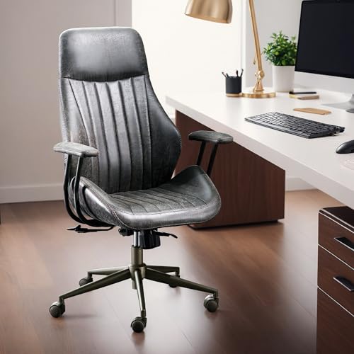 HOOOWOOO Faux Suede Leather Home Office Desk Chair,MCM Modern Ergonomic Task Work Chair,Computer Gaming Chair with Cushion Seat Lumbar Support Reclining High Back for Long Hours(Charcoal Grey) - color: Charcoal Gray-cushion Seat, size: High Back