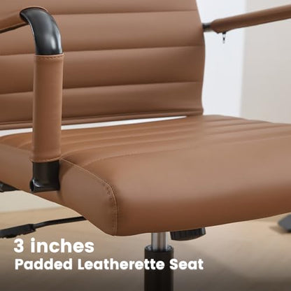 Leather Office Desk Chair, Conference Room Chairs with Wheels, Modern Executive Computer Guest Chairs with Arms - color: Brown&black