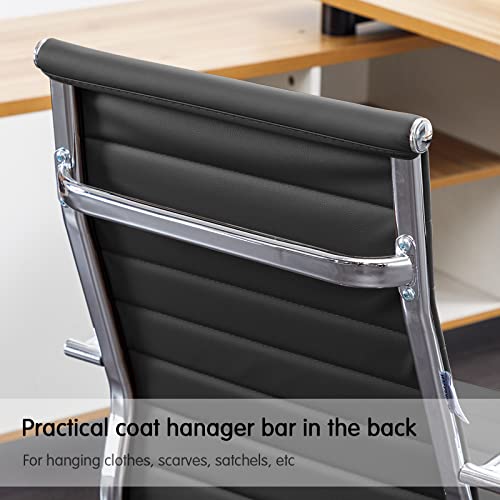 Home Office Chair Ribbed, Modern Leather Conference Room Chairs, Ergonomic Office Desk Chair, High Back Executive Computer Chair, Adjustable Swivel Chair with Arms (Black) - color: Black