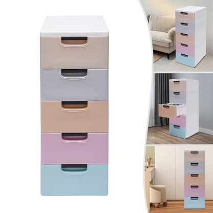 Narrow Storage Cabinet, Slim Drawer Organizer, 5 Drawer Storage Cabinet, Plastic Storage Tower With Wheels, Space Saving Organizer For Bedroom Closet Bathroom Kitchen Office, Stackable Design