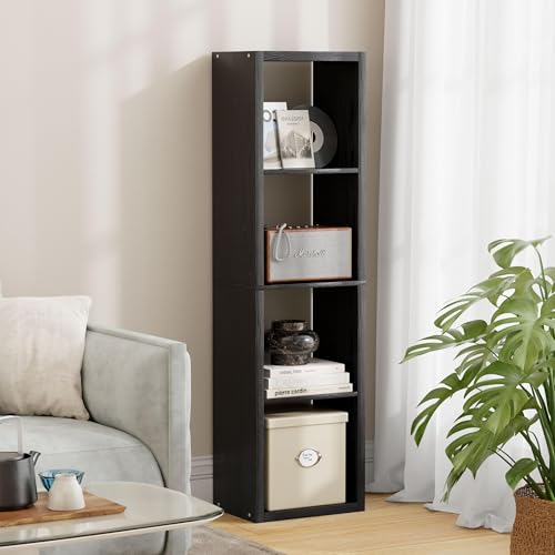 4 Cube Storage Organizer Single Row, Cube Shelf with Heavy-Duty Thick Boards, 13.31" L x 9.37" W x 48.82" H, Smooth Easy-Clean Panels, Simple Assembly, for Living Room Bedroom Office, Black - color: Black, size: 4 Cube-13.31" L x 9.37" D x 48.82" H