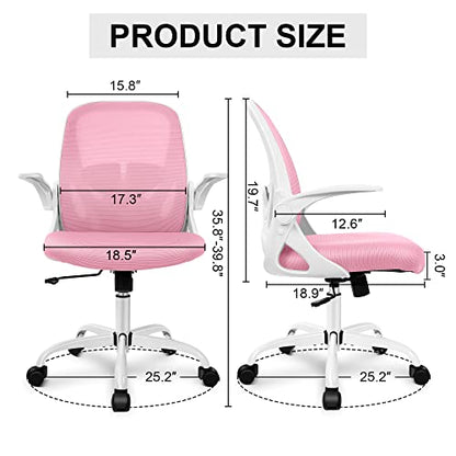 Office Chair Ergonomic Desk Chair with Flip up Armrests Swivel Breathable Desk Mesh Computer Chair with Adjustable Lumbar Support and Height for Conference Room (Pink) - color: Pink