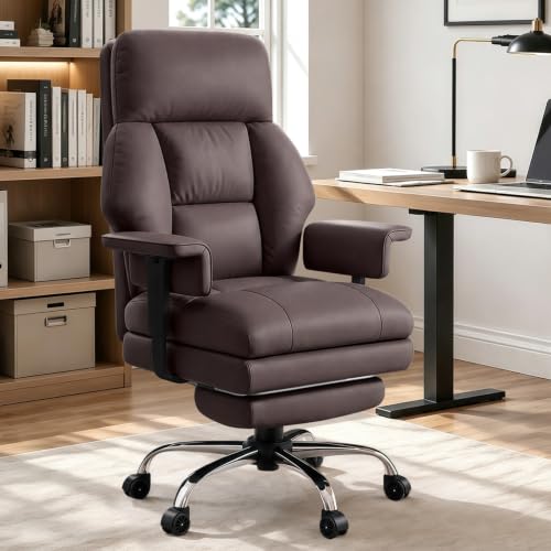 Office Chair Comfortable Executive Desk Chair with Foot Rest, Adjustable Height Home Computer Chair High Back Gaming Chair Leather Swivel Rolling Work Chairs, Brown - color: Brown