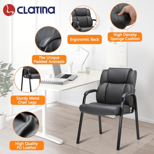 CLATINA Leather Guest Chair with Padded Arm Rest for Reception Meeting Conference and Waiting Room Side Office Home Black 8 Pack - color: Black, size: 8 Pack