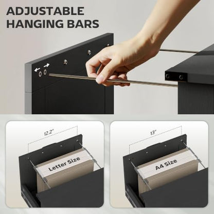 HOMCOM 2 Drawer Vertical File Cabinet, Silent Slides, Distressed Black - color: Distressed Black