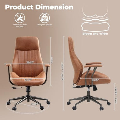 ovios Ergonomic Office Chair, High-Back Faux Suede Computer Executive Chair - color: Brown, size: High Back, Regular Cushion