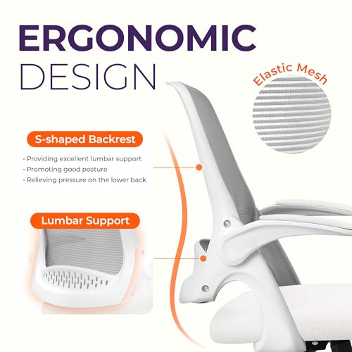 NEO CHAIR Office Desk Chair, Ergonomic Mesh with Flip-Up Armrests, Ivory - color: Ivory
