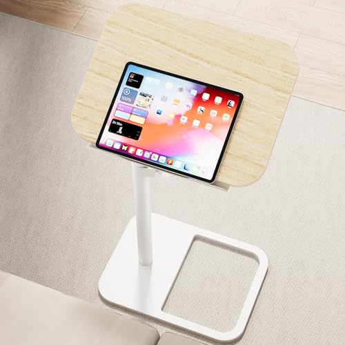 GOYLSER TV Tray Table for Couch, Height Adjustable/360° Swivel/180° Flip-Over Panel Design C-Shaped End Table, Sofa End Side Table with Phone & Tablet Slot for Eating, Laptop, Couch (Natural) - color: Natural, style: Angle Tilt