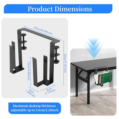 Desk Side Laptop Mount Metal Hanging Desk Side Storage, No Drilling Siding Table Organizer for Office Home Tablets,Laptop Holder Vertical(black-1-double-deck)